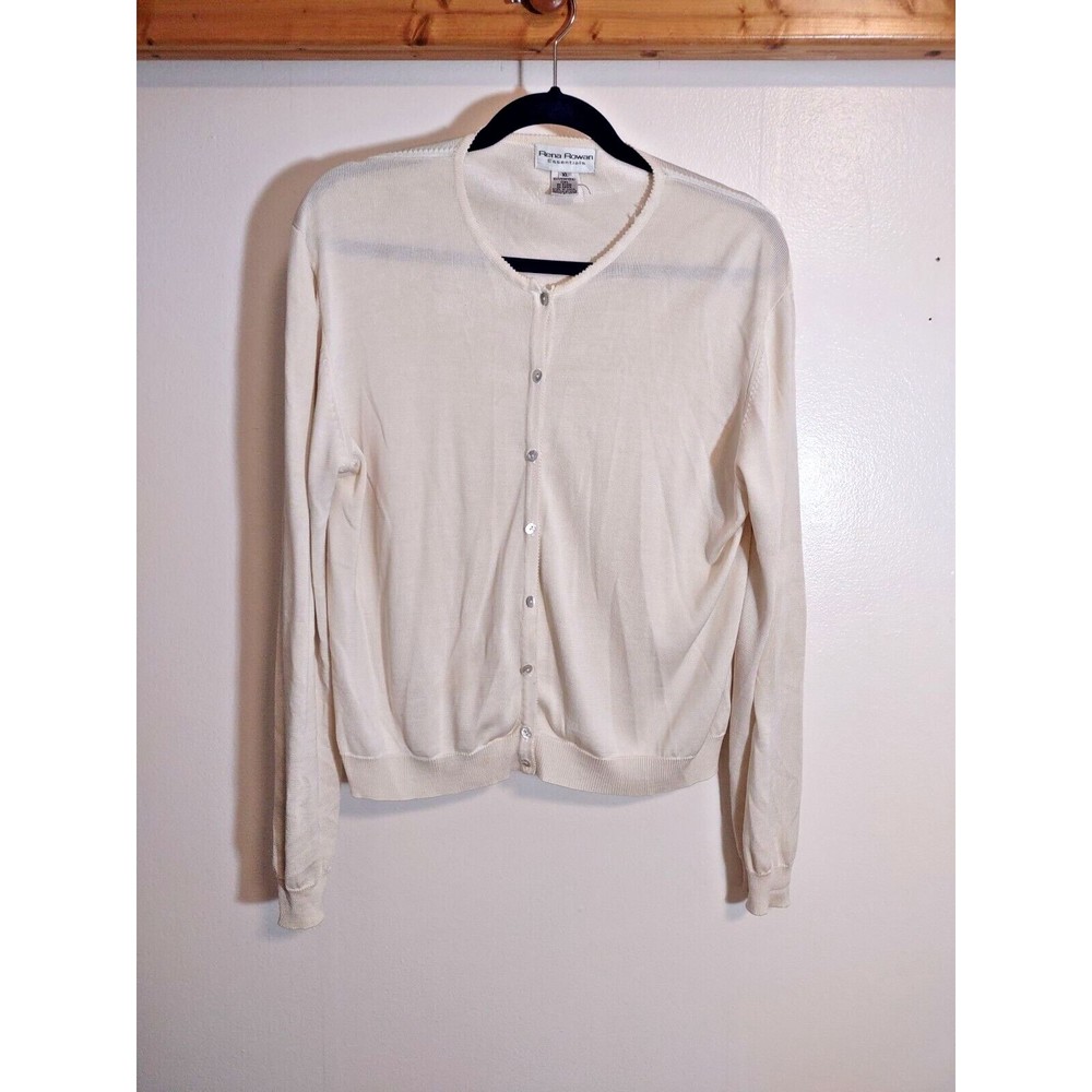 Rena Rowan Women's XL Silk Creme Sweater Button Front Cardigan Vintage